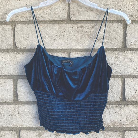 Urban Outfitters Tops - Urban Outfitters Velvet Crop Top, Large Dark Turquoise